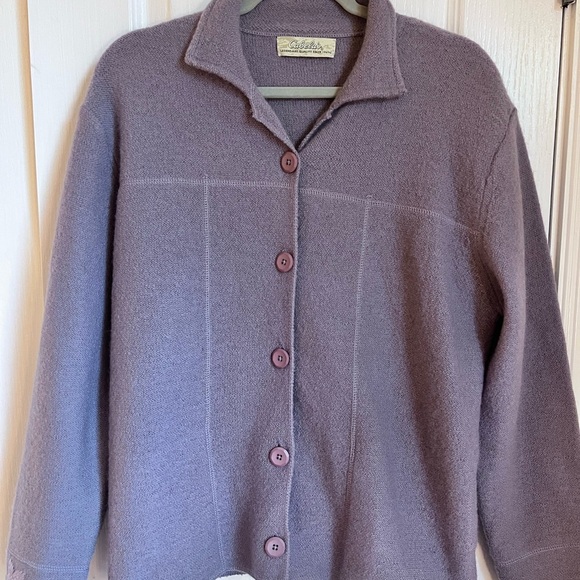 Cabela's Size L Lavender Pockets Wool Button-Up Cardigan Embroidery NWOT - Picture 1 of 11